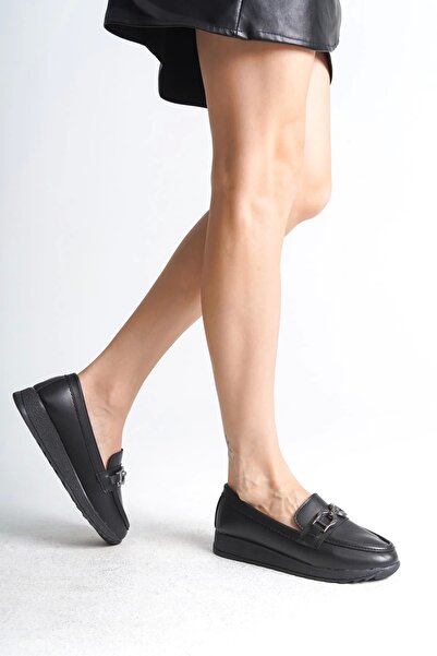 Genel Markalar GISELLE Ortopedik Rahat Taban Toka Detaylı Klasik Kadın Babet Anne Ayakkabısı ST - Siyah