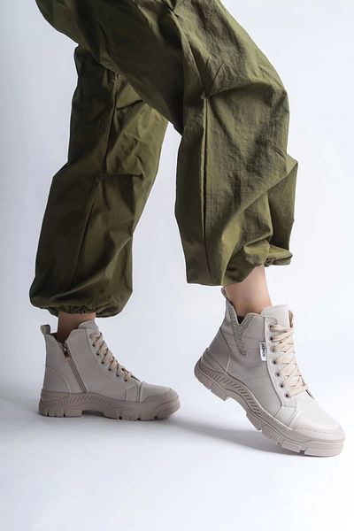 TB Terzi Bey Amber Lace Up Zippered Orthopedic Boots Γυναικείες Μπότες Kt - Κρέμα