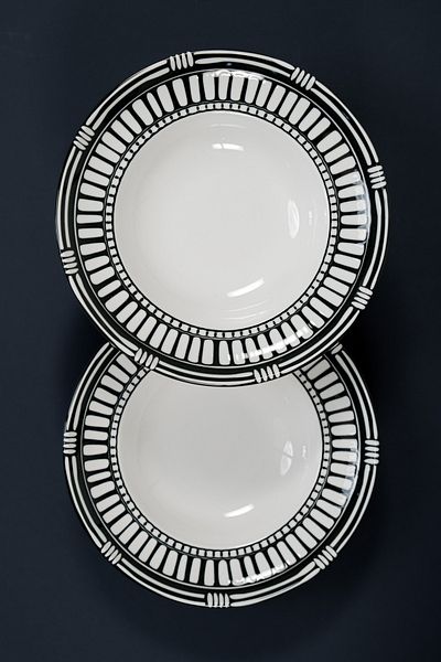 EBUTAY Colonna Nero Series – 27 cm Set of 2 Deep Salad, Pasta and Presentation Porcelain Plates