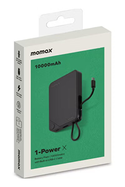 Momax 1-Power X Battery Pack 10000 mAh Power Bank with Built-in USB-C PD Cable - Black