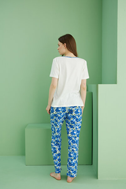 Siyah İnci Σετ πιτζάμες από βαμβακερό πλεκτό με σχέδιο εκρού με λαιμόκοψη V 25113279