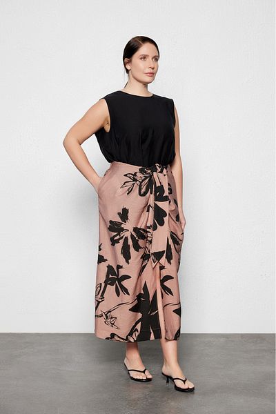 LUOKK Fybo Plus Size Tie-Up Midi Skirt Print