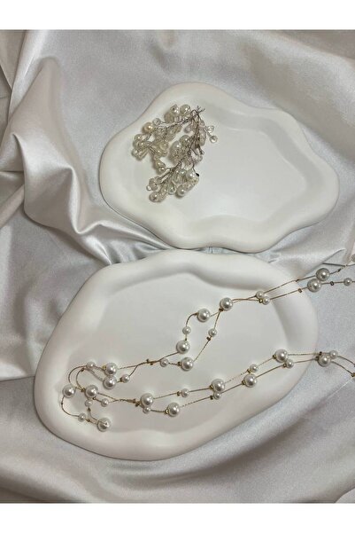 Love Candle Dekor Beyaz Bulut Tabak Seti, Dekoratif Bulut Tabak, Oval Bulut T...