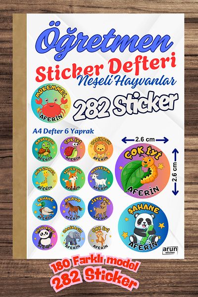 Arun Sticker Cute Animals Motivational Teacher Notebook with 282 Stickers