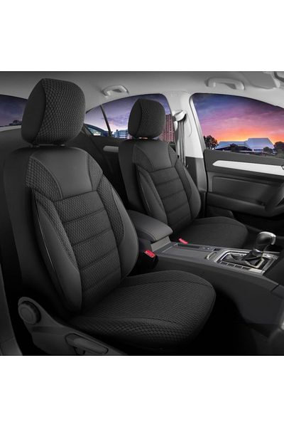 Deluxe Boss Set Huse Scaune Auto DeluxeBoss Clasico, pentru bancheta rabatabila fractionata, 11 piese, negru-gri