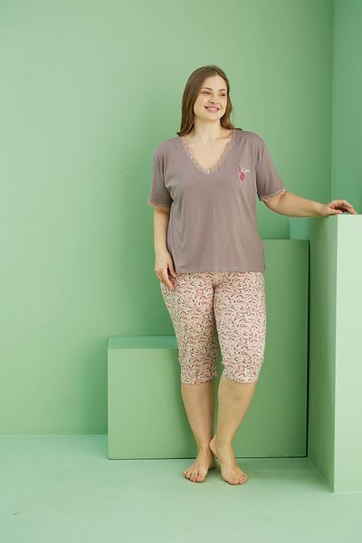 Siyah İnci Σετ βαμβακερό κάπρι με σχέδιο βιζόν Curve Large Size Oversize 25112744