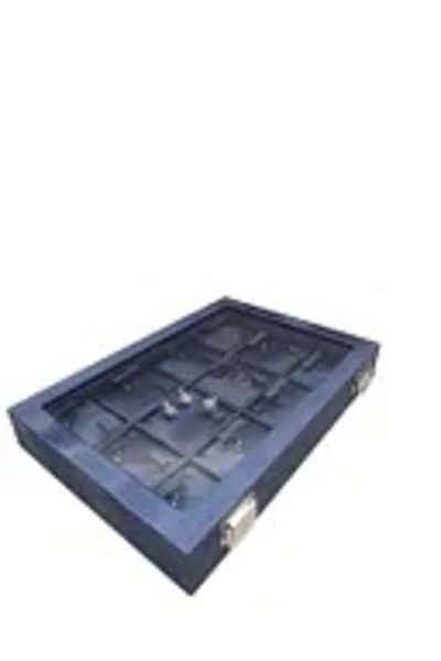 MeGass Dekor New Glass Cover İmera Leather Fabric Navy Blue Color 34 cm / 24 cm Set of Three Tables