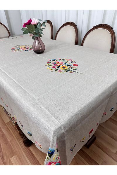 Madame Clean Home Față de masă de lux fără griji, rezistentă la pete, imprimată din in, 160x220 Asmin Brown