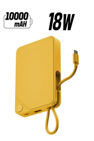 Momax 1-Power X Battery Pack 10000 mAh Power Bank with Built-in USB-C PD Cable - Yellow