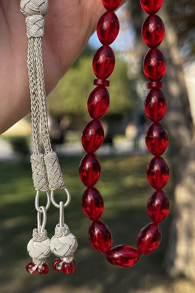dergah tesbih Red Hastacin Ateş-i Amber Prayer Beads