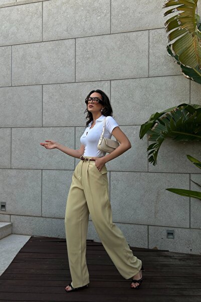 Eka Pantaloni galbeni cu talie înaltă pentru femei 1017-1515