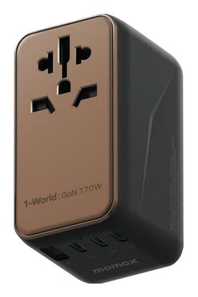 Momax 1-World 170W GaN 4 Ports + Multi Plug Adapter Multi Volt 100-240V USB-C USB-A Desert Titanium