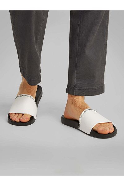 Calvin Klein Męskie codzienne białe kapcie z logo HM0HM00981-03A