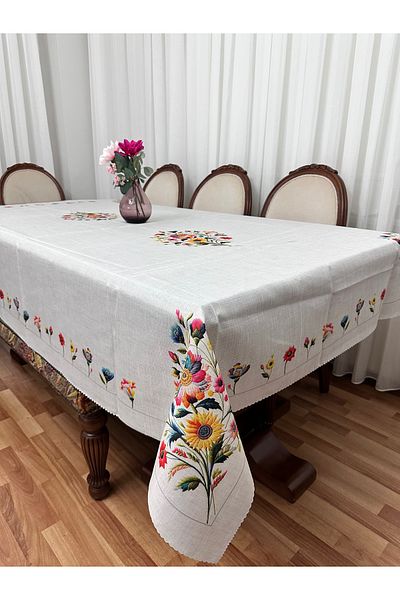 Madame Clean Home Τραπεζομάντιλο πολυτελείας χωρίς προβλήματα, ανθεκτικό στους λεκέδες, εμπριμέ λινό 160x220 Asmin Cream