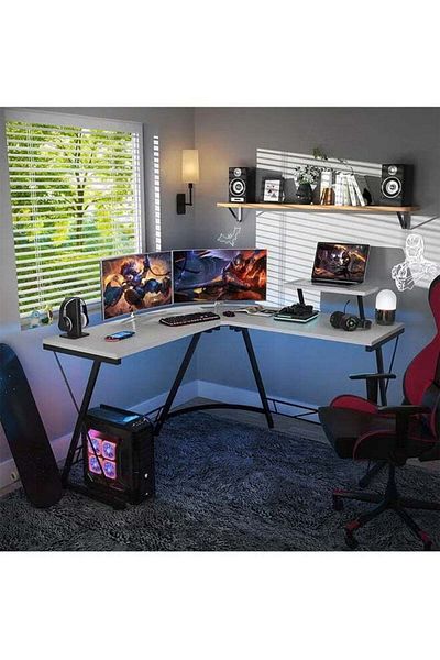 Cady One L-Shaped Corner Computer Table, 51 Inch, Easy Assemble Home Gaming Desk, 51 x 18.2 x 29