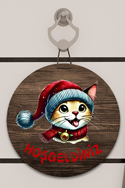 Dormot Home Decor pentru ușă cu model de pisică într-o pălărie roșie, decor d...