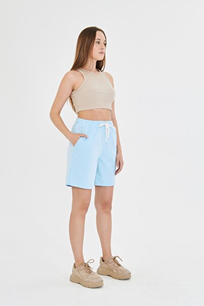 TRENDHİLL Kadın Pamuklu Şort Bebek Mavi 7001-BM