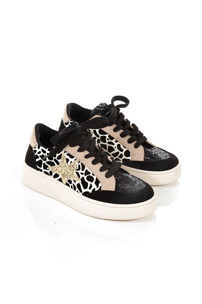 leopar by çetinay Pantofi sport pentru damă Golden Gose cu model leopard cu sclipici alb-negru brodat cu stea