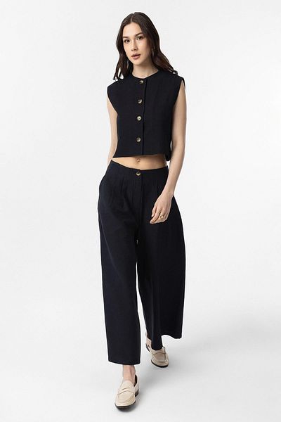 Antioch Black Linen Blended Women's Vest