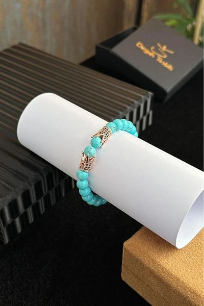 dergah tesbih Turquoise Natural Stone Bracelet - Scorpion, Fish and Bow Model