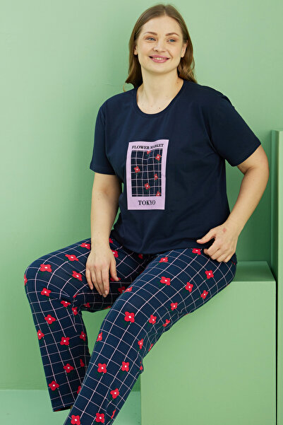 Siyah İnci tamnoplava Sa deznom Curve Plus Size velika pidžama od Pamuk dela ...