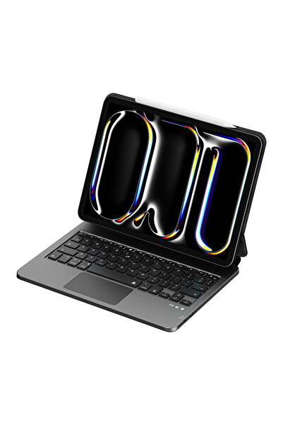 WIWU iPad Air 10.9 2022 10.Nesil Wiwu MK-003 Gizli Kalem Bölmeli Touchpad Klavyeli Standlı Kılıf Siyah