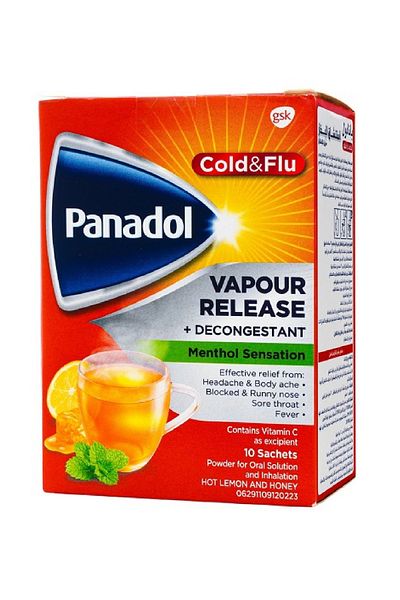 Panadol مشروب بخار الليمون والعسل لعلاج البرد والإنفلونزا، 10 أكياس