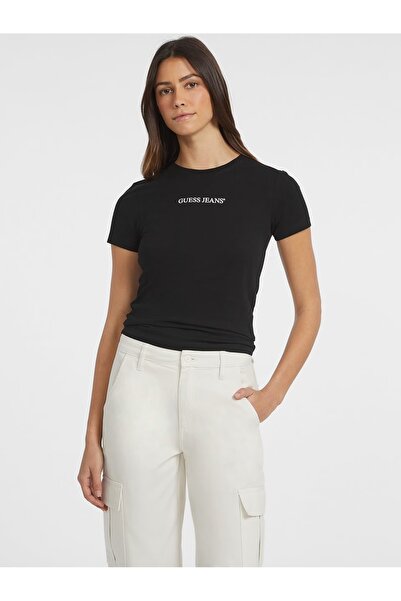 Guess Jeans Γυναικείο μαύρο μπλουζάκι w4yl01 Guess jeans