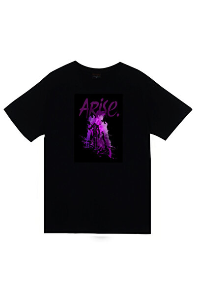 fame-stoned Tricou negru unisex 100% bumbac cu imprimeu Anime Arise Solo Leve...