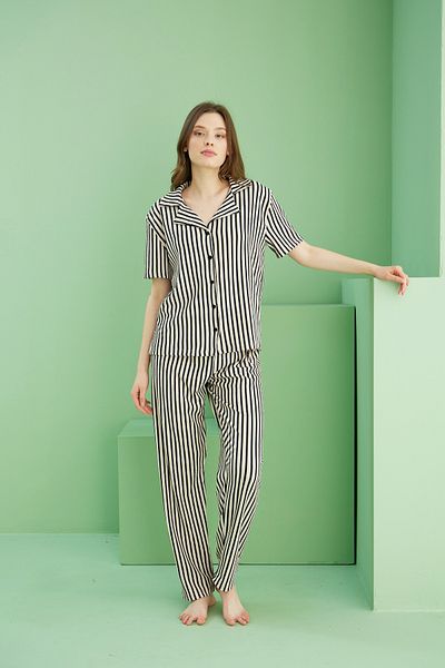 Siyah İnci Ecru Black Line Twist Krın_ 
 
 
 
 Fabric Pajama Set 25118553