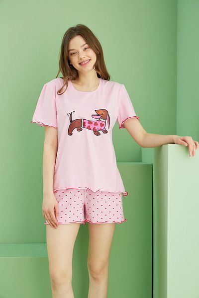 Siyah İnci Σετ πλεκτό σορτς με ροζ στάμπα Cotton Crew Neck 25115022