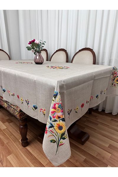 Madame Clean Home Față de masă de lux fără griji, rezistentă la pete, imprimată din in, 160x220 Asmin Brown