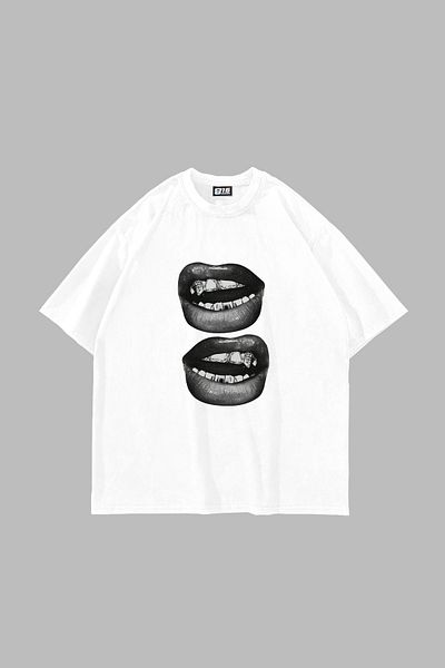 Bak Moda Λευκό μπλουζάκι Unisex με στάμπα με δόντια