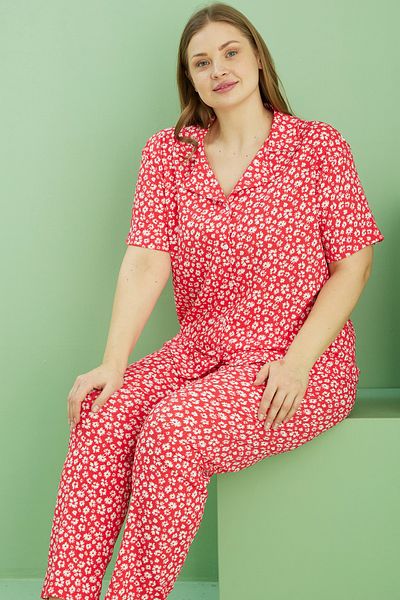 Siyah İnci Coral Pattern Bürümcük Pajama Kol Dip Lenger, Large Size, Buttoned Suit