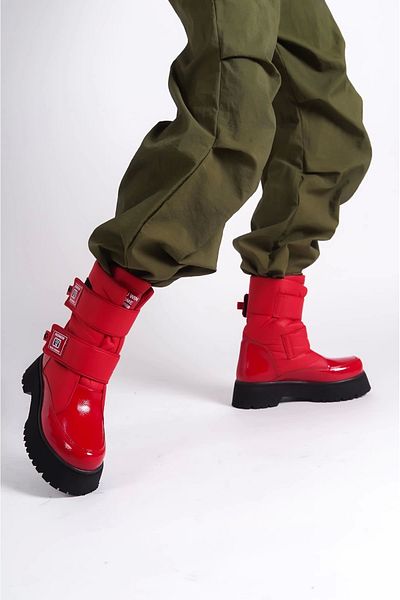 TB Terzi Bey Elisa Velcro Parachute Fabric Patent Leather Γυναικείες Μπότες St - Red