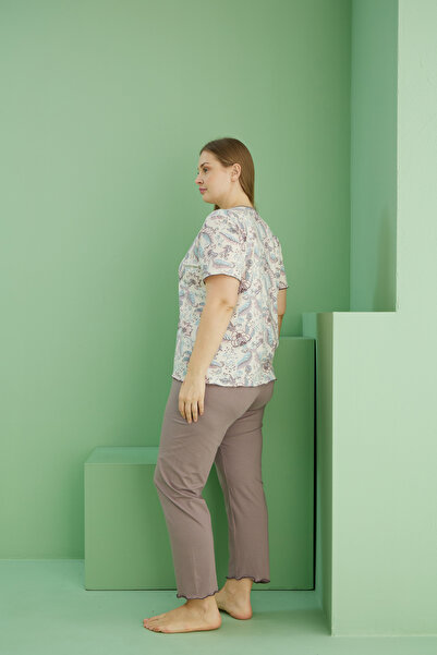 Siyah İnci Patterned Curve Plus Size Oversize Cotton Pajama Set 25113818