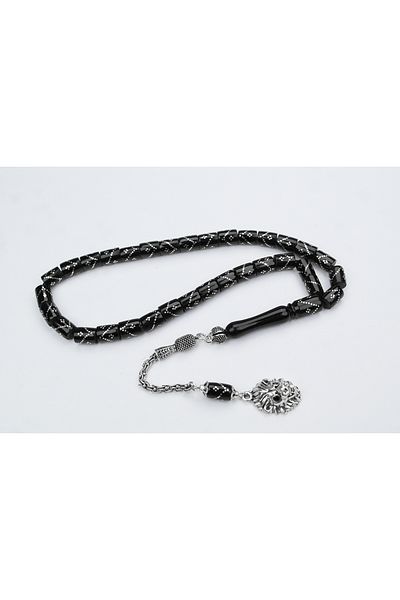 Skygo Oltu Stone Cut Model Single Zigzag Quadruple Diamond Embroidered Rosary