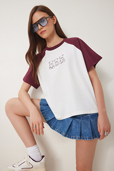 Lovelyİstanbul Μπλουζάκι Bordu Bone Bone εμπριμέ LCR0055