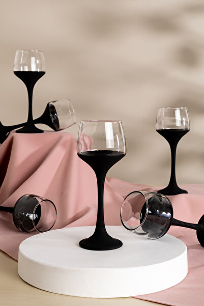 çarşıdayız Siyah Mat 6 Kişilik 6'lı Ayaklı Cam Kahve Yanı Su Bardağı Seti - Ş...