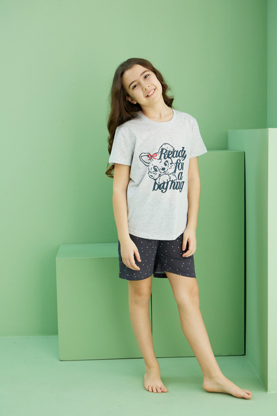 Siyah İnci Сірий меланжевий візерунок Бавовняні шорти з велосипедним коміром 25115045