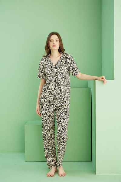 Siyah İnci Ecru Patterned Burlap Pajama Set 25118549