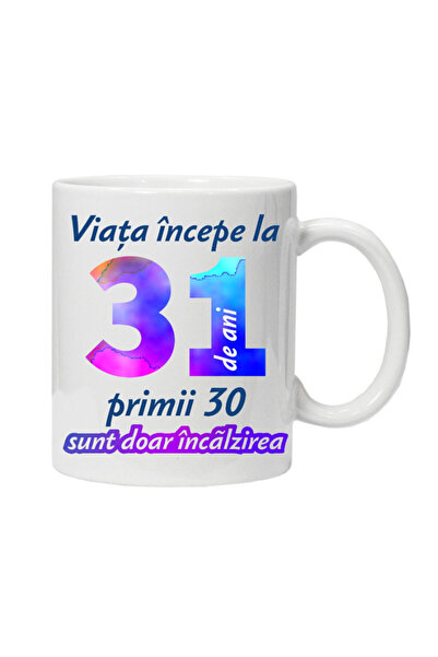 OEM Cana albă personalizată „Viața începe la”, 31 de ani, INOVATIX®. 330 ml