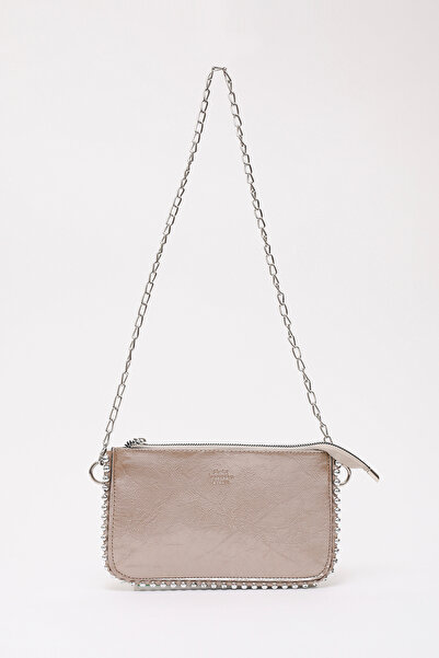 SHAKA Gold Shk125 Faux Leather Bead Detailed Zippered Single Compartment Chai...