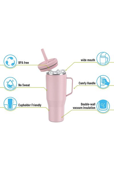 COOYA كوب قهوة، 50 أونصة من الفولاذ المقاوم للصدأ معزول بالفراغ مع ماصة ومقبض، مقاوم للتسرب، آمن للاستخدام في غسالة الأطباق
