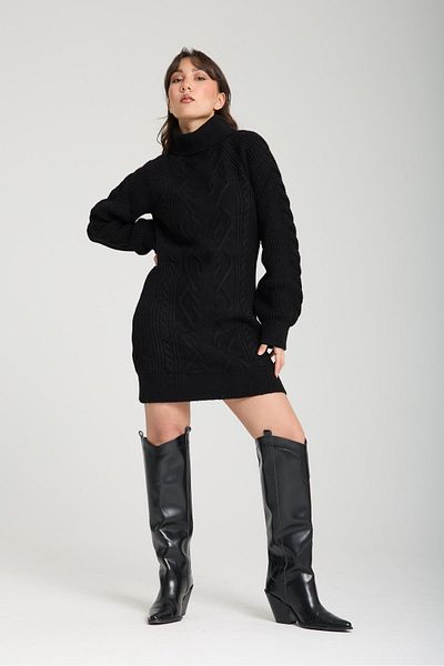 SHERIN Black Turtleneck Knitwear Dress