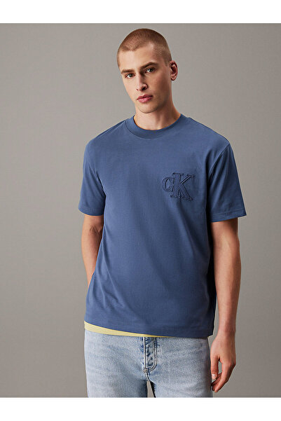 Calvin Klein Erkek Mavi Kısa Kollu Tişört
