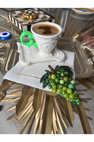 Hatice sakallı design 1 Adet Yeşil Üzüm işlemeli Kahve yanı sunum peçete kokt...