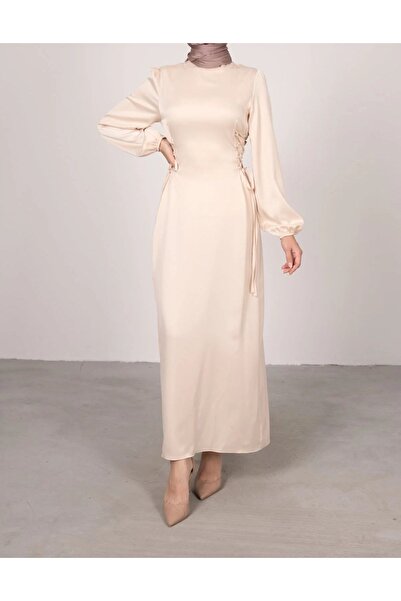 noyacollection Belden Çapraz Bağlamalı Saten Tesettür Abiye