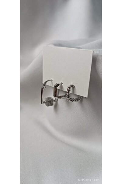 ARİ TAKI Silver Square 3 Steel Earrings