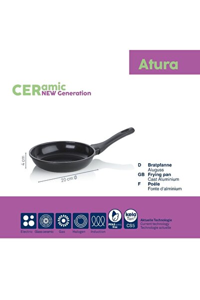 KELA Keck Lang Frying pan with ceramic surface 20 cm ATURA black Teflon-free